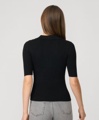 Women's Ribbed Polo Half Sleeve Sweater