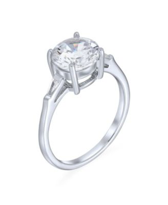 Classic Timeless Simple 3CT Round CZ Round Solitaire Promise Ring Baguette Side Stones Thin Band Sterling Silver
