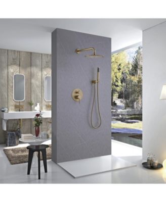 1-Handle 2-Spray Rain Shower Faucet and Hand Shower Combo Kit in Brushed Gold (Valve Included)
