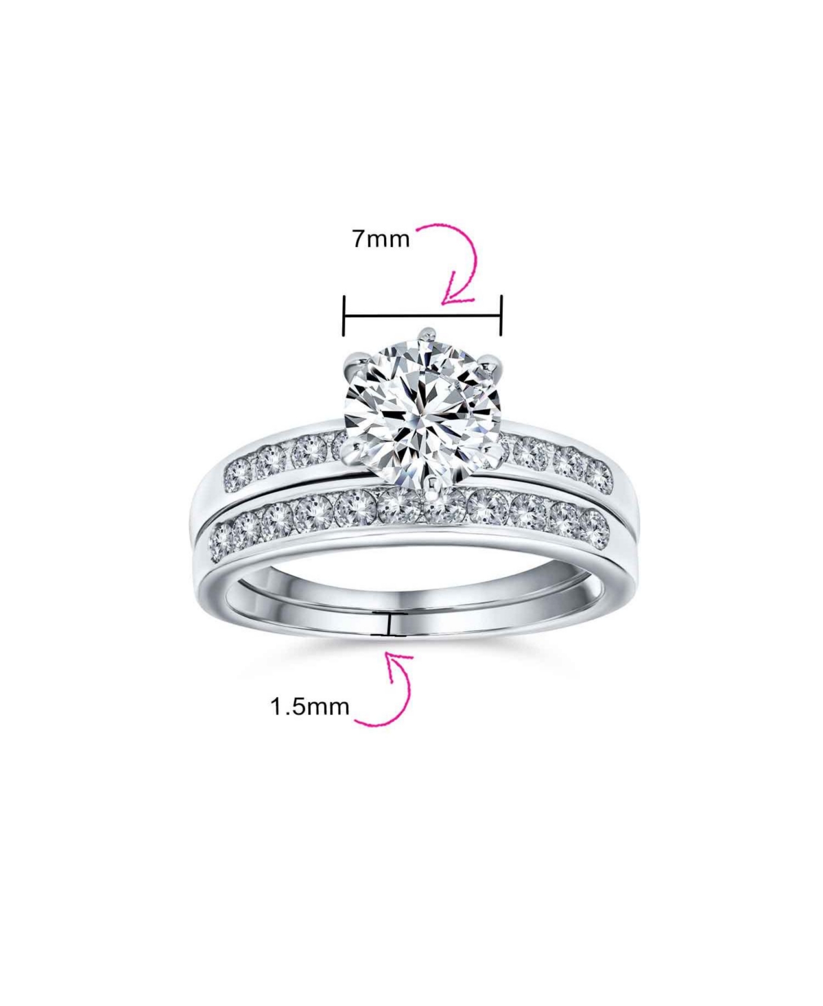 Bling Jewelry Classic 2CT Round Solitaire 6 Prong Solitaire Pave Band Cz Promise Ring Set Band Sterling Silver