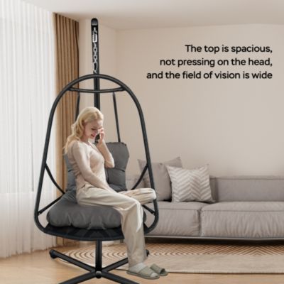 Swing Egg Chair with Stand Indoor Outdoor Wicker Rattan Patio Basket Hanging Chair Cushion
