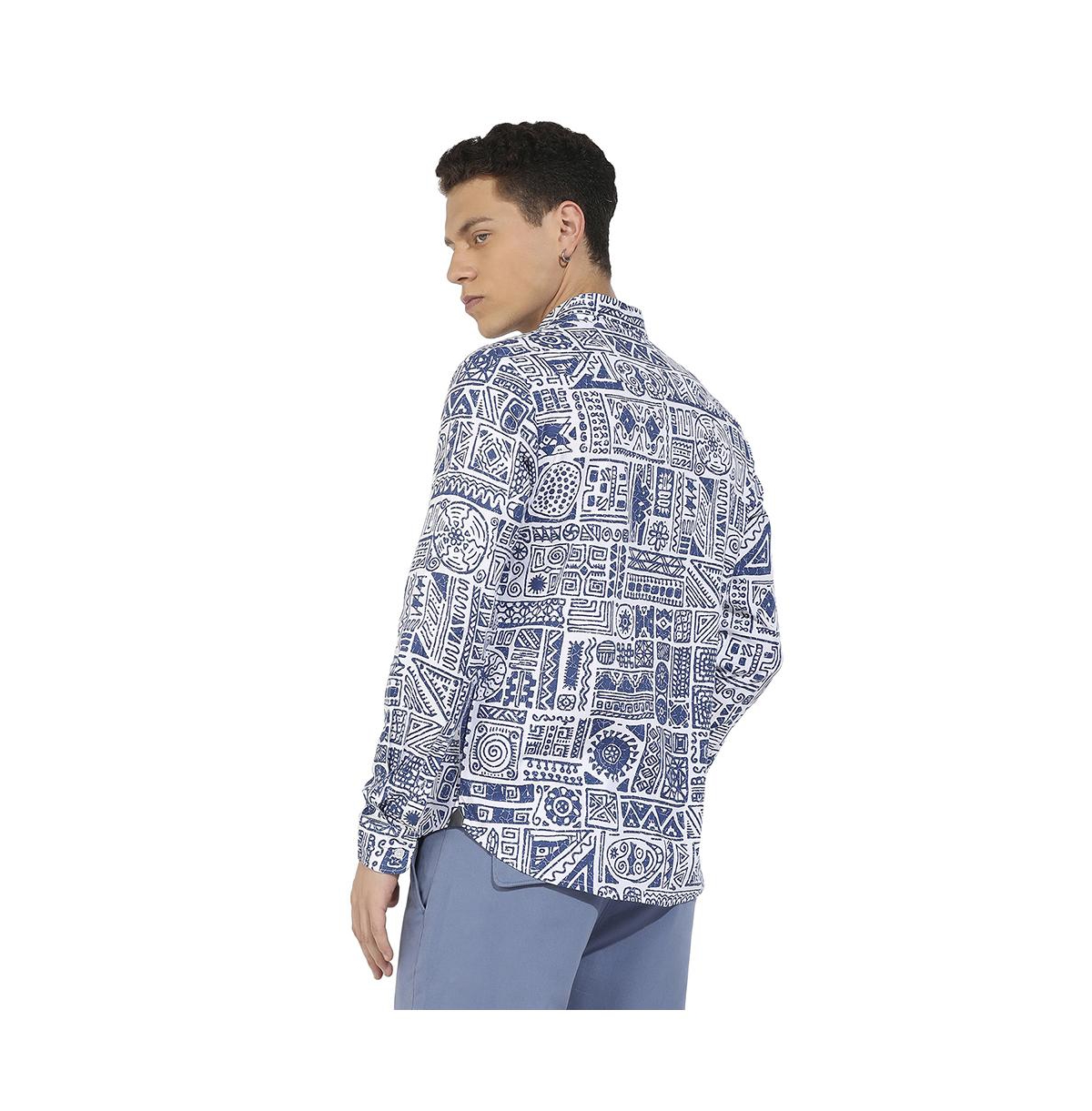 Campus Sutra Men's Indigo Blue Contrast Aztec Shirt