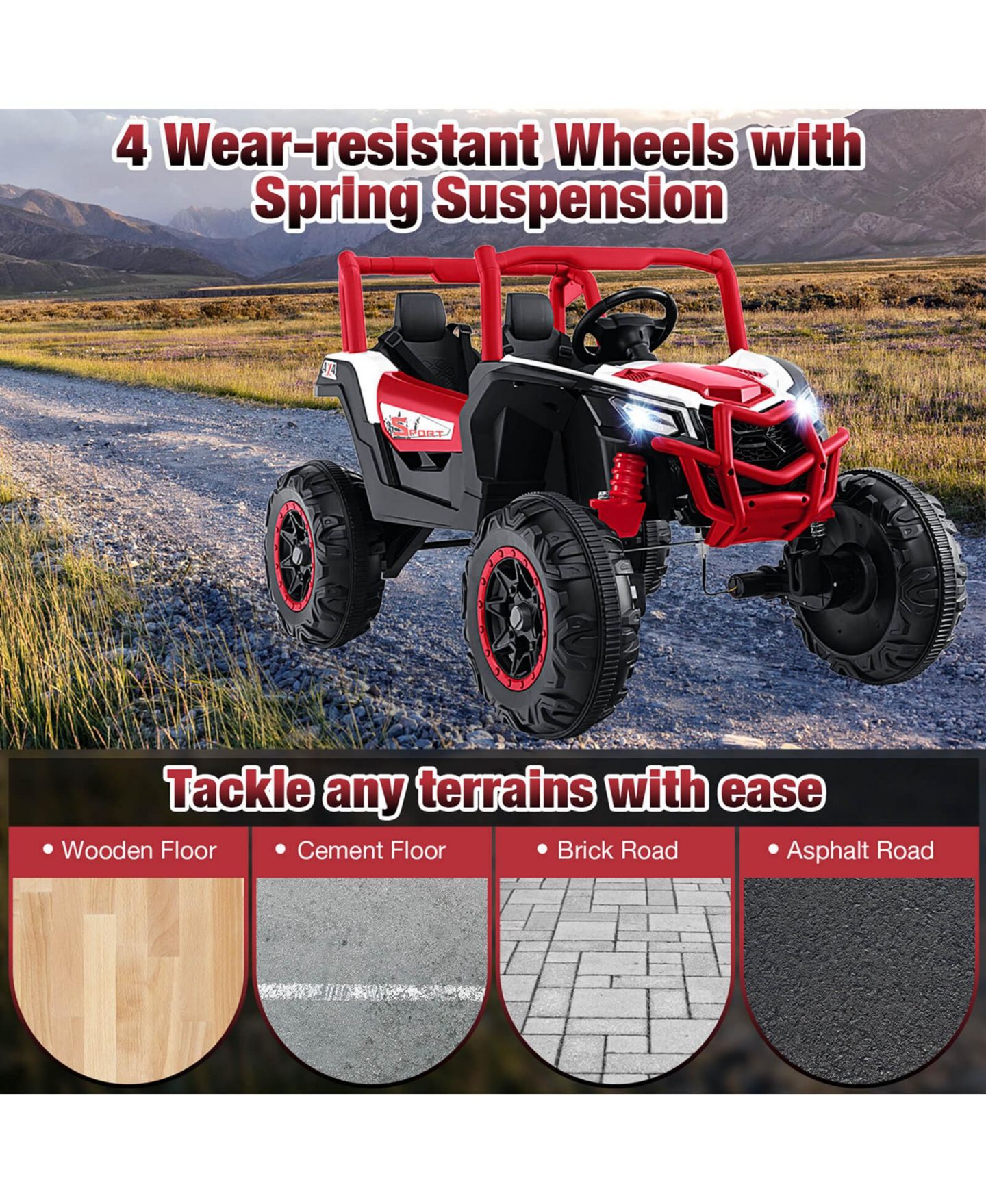 Детская игрушка Costway 24V Kids 2-Seater Remote Control Ride-On UTV, от 3 лет, цвет: Красный — фото 10