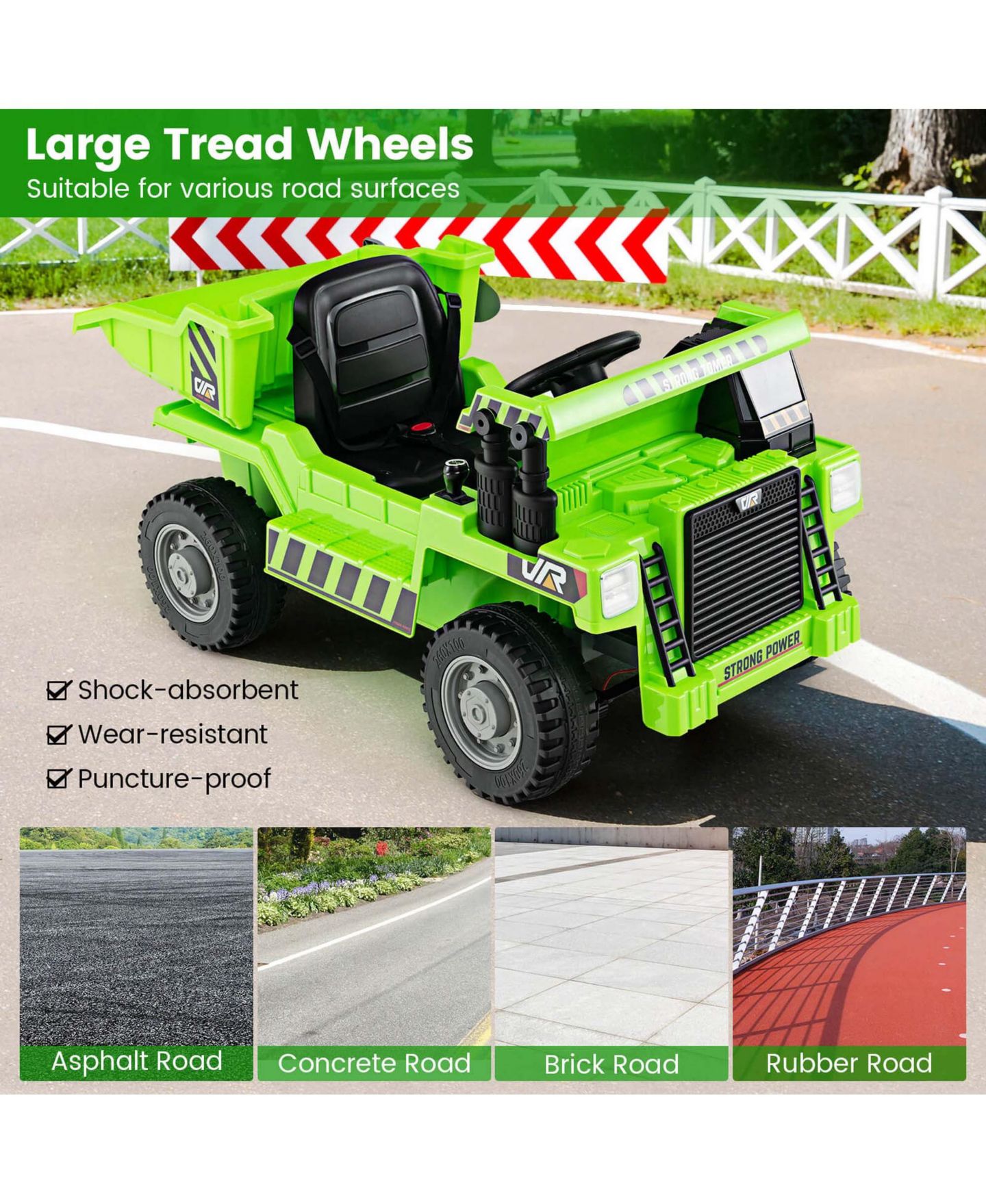 Детская игрушка Costway 12V Ride-On Dump Truck with LED Lights, Music & Wireless Connection, Ages 3+, цвет: Зелёный — фото 8
