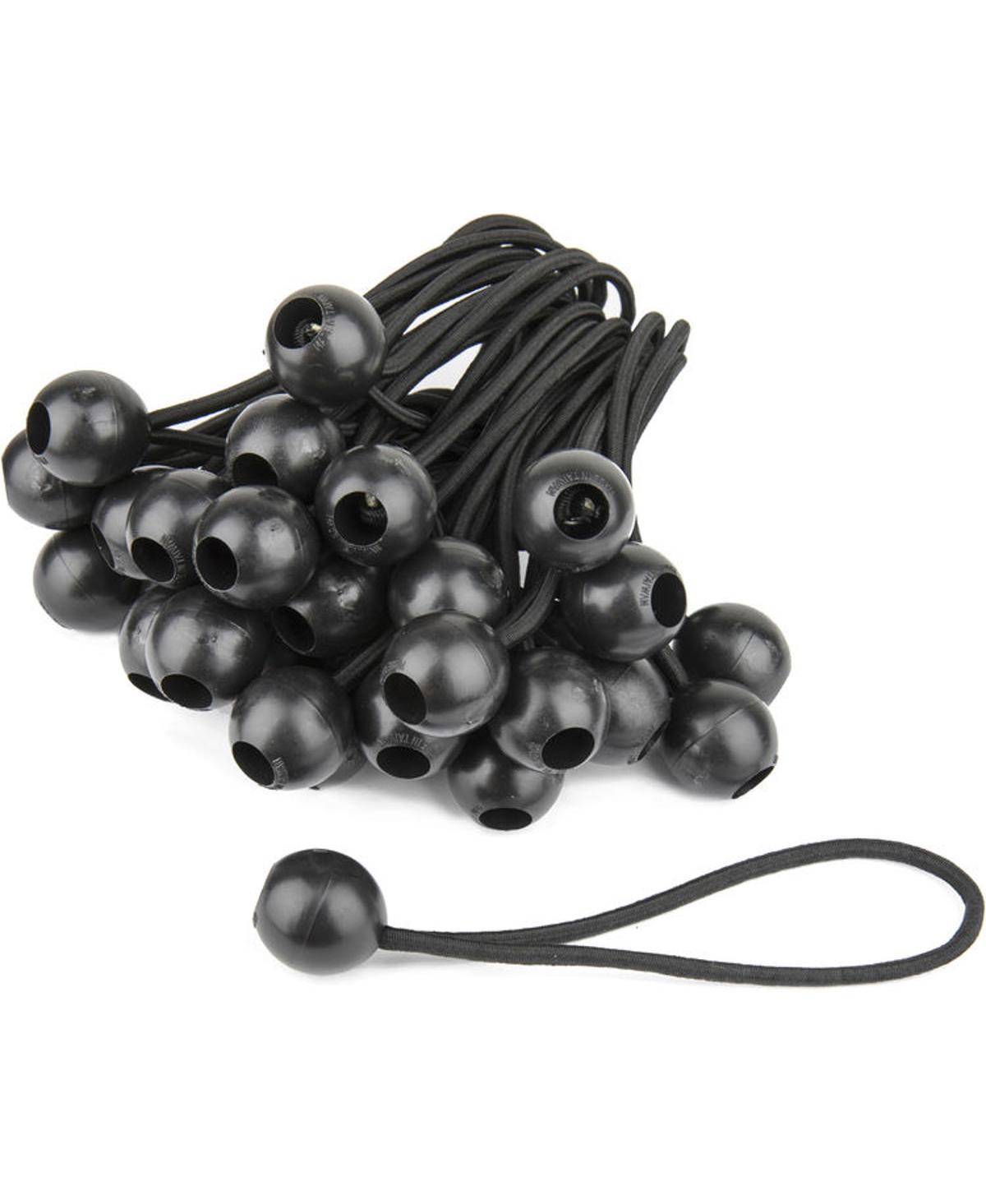 Kupo 6" Heavy Duty Black Ball Bungees Loops, 50-Pack