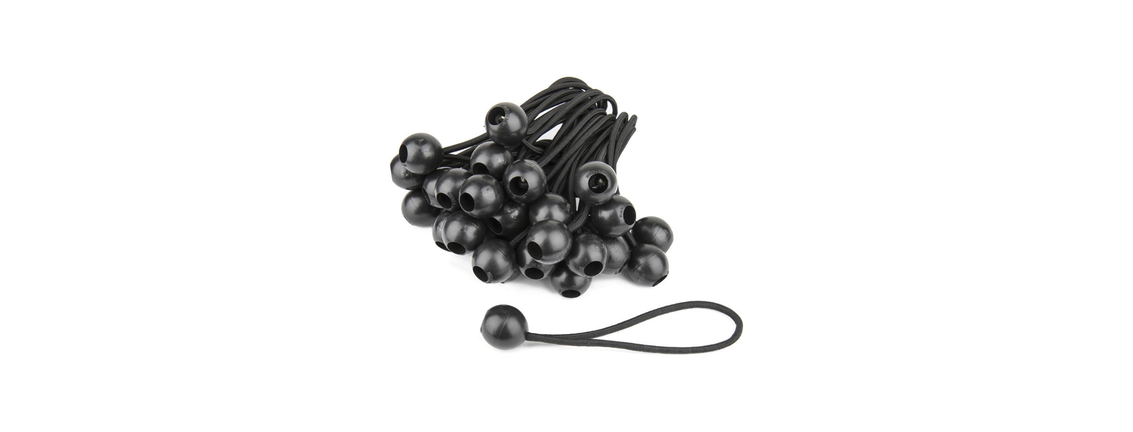 Kupo 6" Heavy Duty Black Ball Bungees Loops, 50-Pack