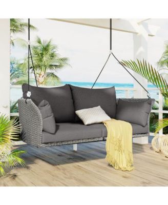 51.9 Inch 2-Person Rattan Swing Chair with 500lb Capacity and Adjustable Ropes