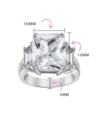 Art Deco Style 8CT CZ Emerlad Cut Cocktail Statement Ring .925 Sterling Silver Cubic Zirconia Baguette Side Stones