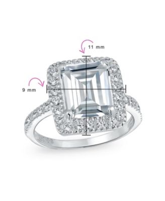 Art Deco Style 5CT Statement CZ Halo Emerald Cut Solitaire Promise Ring 1MM Pave Band Sterling Silver