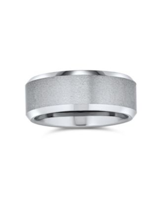8MM Matte Brushed Titanium Band Ring – Beveled Polished Edge Silver Tone