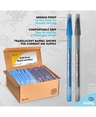 Pens Bulk Black Pens Blue Pens Ballpoint, Medium Point (1.0mm), Flexible Round Barrel 400 Count, 200 Black ink Pens & 200 Blue Ink Pens