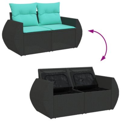 Garden Sofa Black PE rattan 2-seater Adjustable Feet