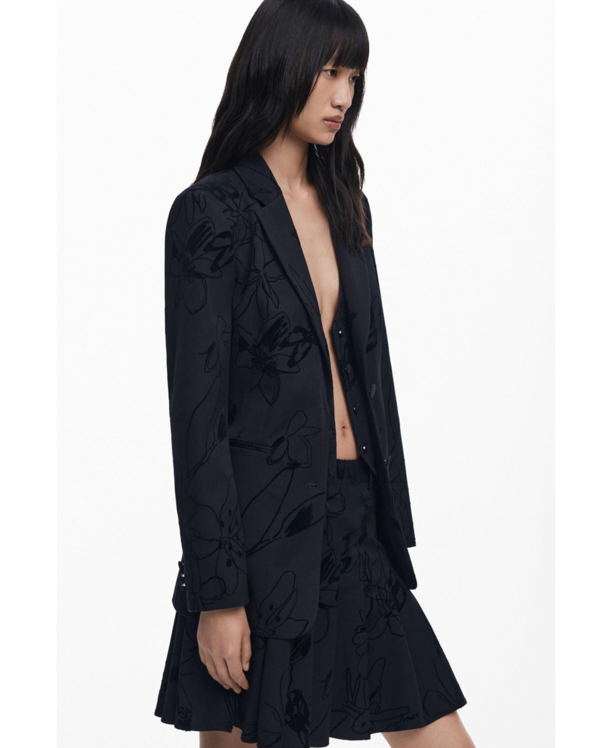 Desigual Tonal Floral Blazer In Black