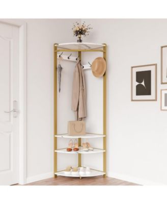 3-In-1 Narrow Corner Coat Rack Stand with Shoe Bench & Storage Shelf - 70.8" Tall Entryway Organizer for Hallway, Bedroom, Living Room - Space Saving Coat Hooks & Shoe Rack