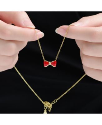14K Gold Plated with Colored Enamel Bow Design Necklace