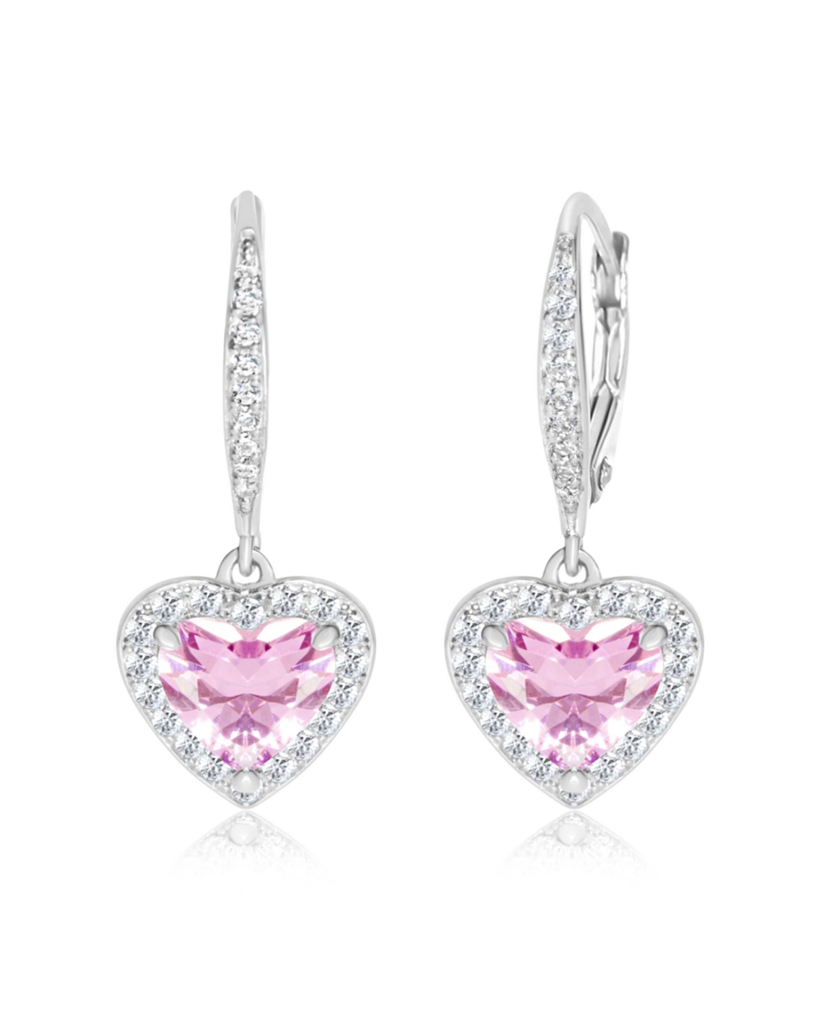 Chanteur/Girl/Heart Pink Crystal White Gold Palladium Plating Leverback Earring
