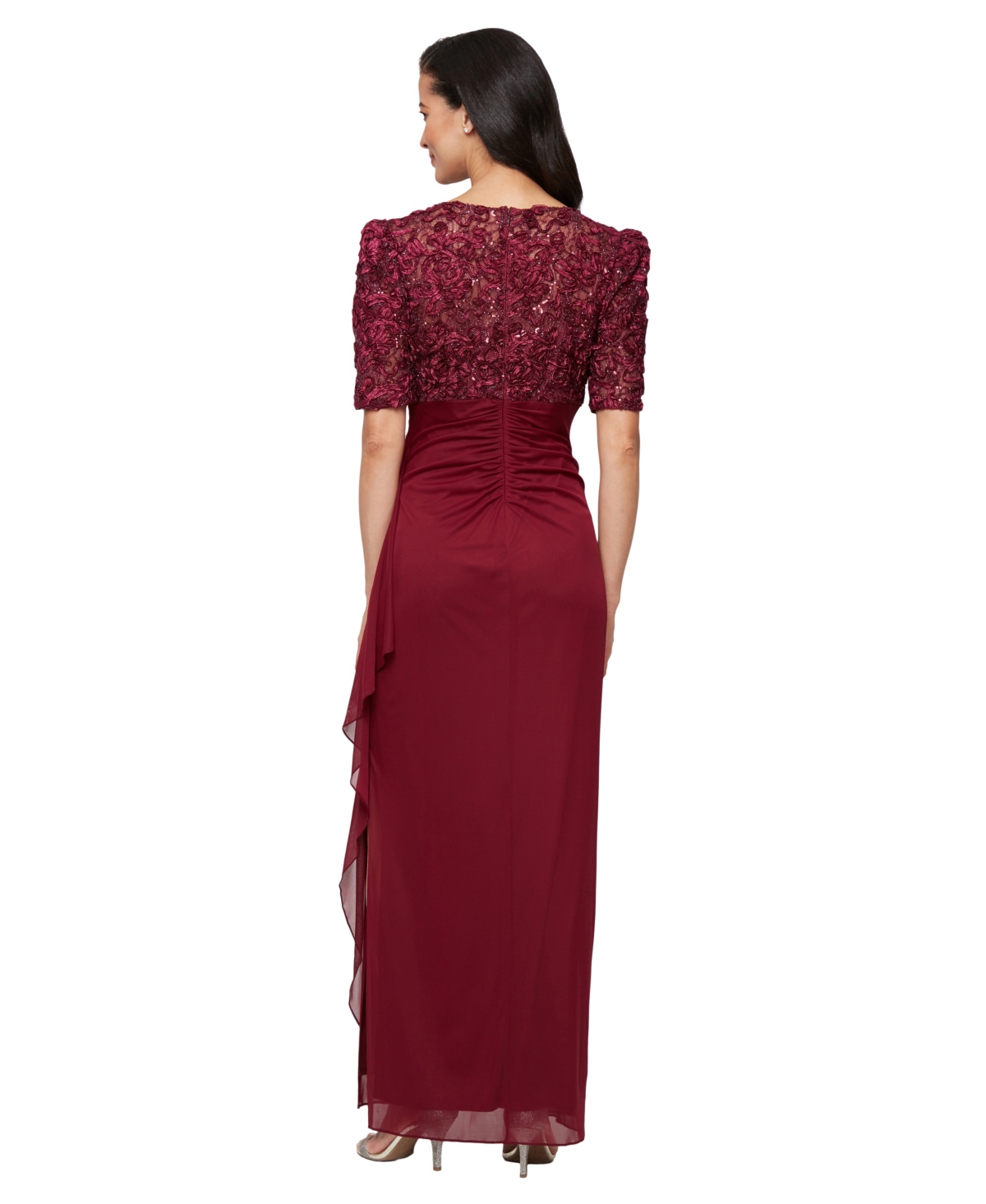 Alex Evenings Embellished Short Sleeve Empire Waist Gown In Burgundy
