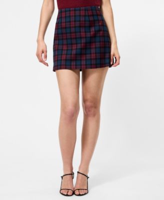 French Connection Women's Plaid A-Line Mini Skirt - 40-Marine-cabernet