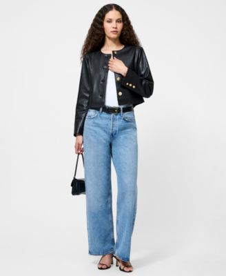 Women's Faux Leather Cropped Long Sleeve Jacket