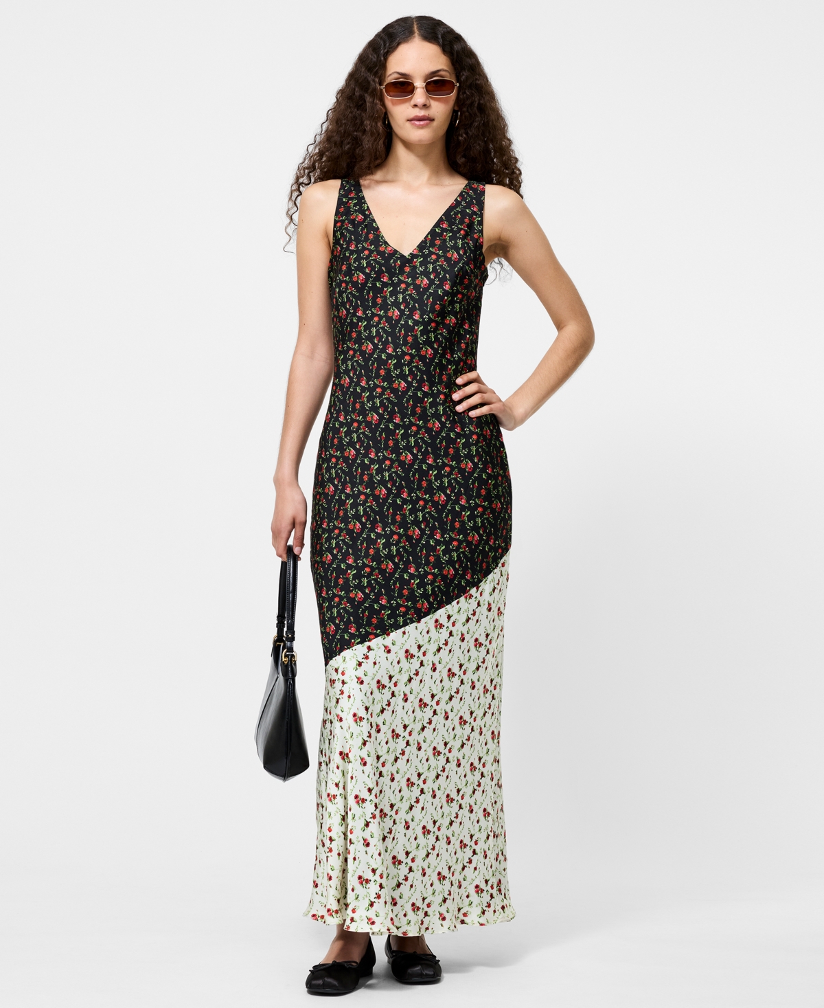French Connection Julia Colorblock Ditsy Sleeveless Maxi Dress In Green