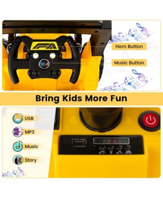 12V Kids Ride On Construction Tractor with Horn & Music & Tail LED Lights