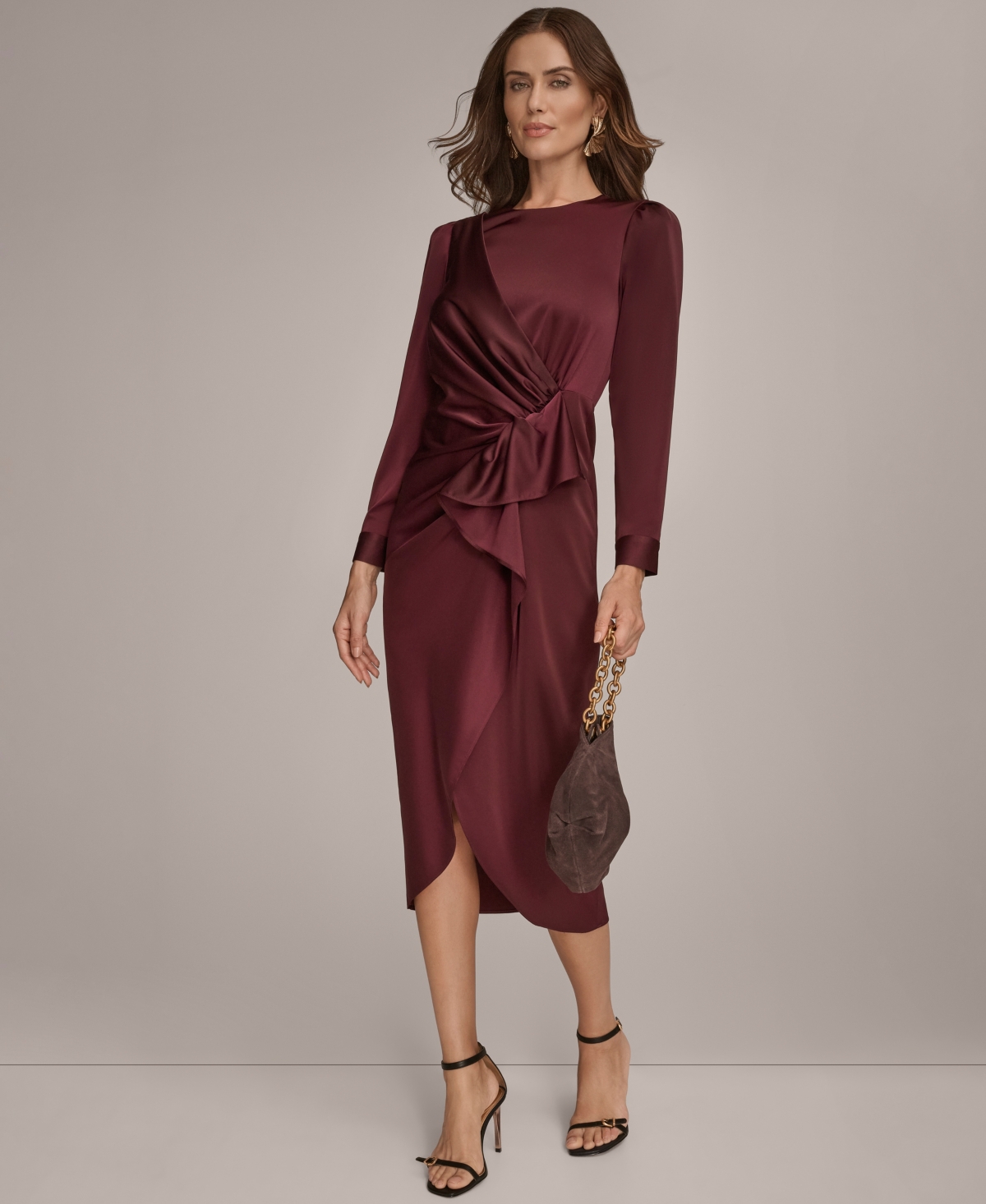 Donna Karan Women's Ruched Midi Dress In Burgundy