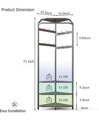 Corner Coat Rack with Shoe Bench Entryway and 12 Double Hooks, Corner Hall Tree - Corner Clothes Rack with Storage Corner Tree with Organizer Shoe Bench Shelf for Entryway, Hallway, Closet(Grey)