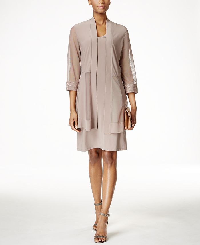 R&M Richards Women's Glitter Trim Jacket Dress Petite - Two Piece Panel Set For Special Occasions