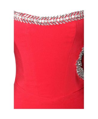 Women's Xoana Red Crystal Embellished High Slit Gown