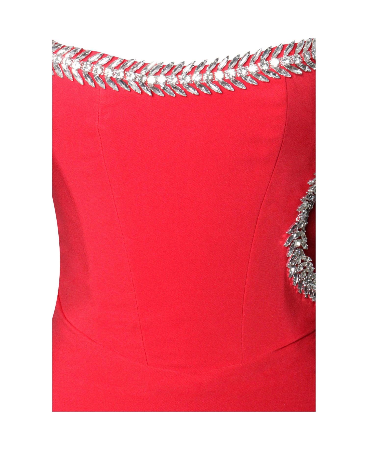 Women's Xoana Red Crystal Embellished High Slit Gown