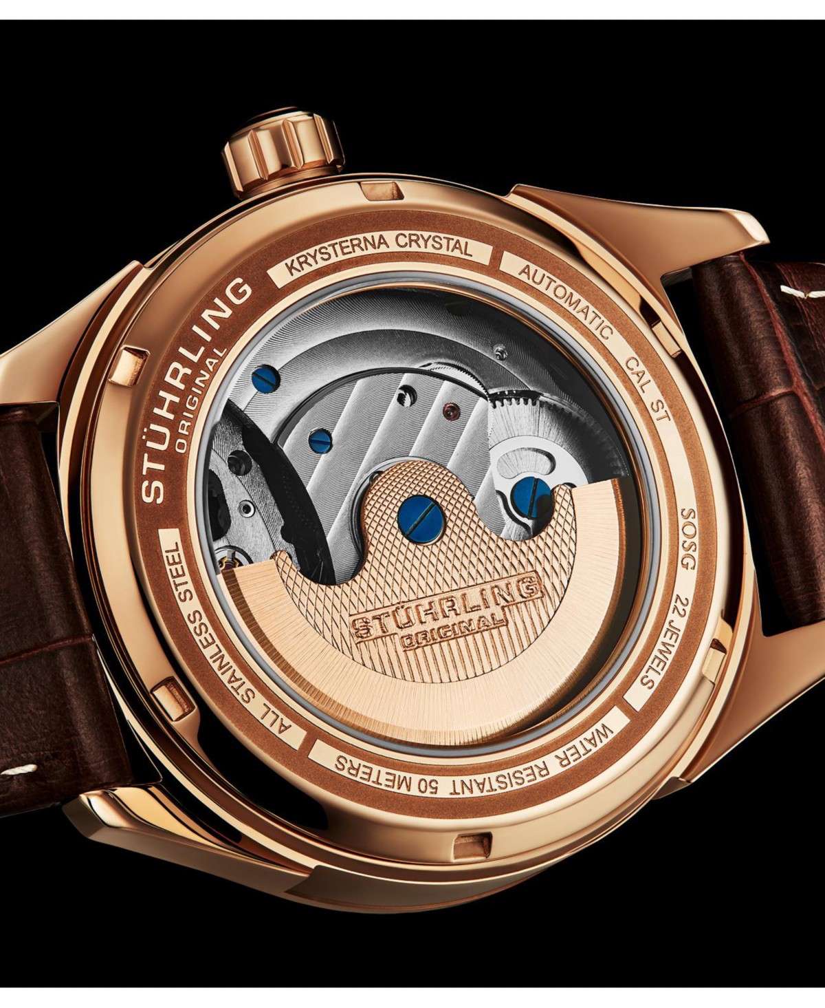 Мужские часы Stuhrling Vanguard Legacy скелетон с двумя часовыми поясами 42мм — фото 7