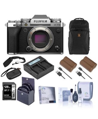 X-T5 Mirrorless Camera, Silver with XF 16-50mm f/2.8-4.8 R LM WR Lens, Bundle with 128GB Memory Card, Backpack, 2x Battery, Smart Charger, 2x
