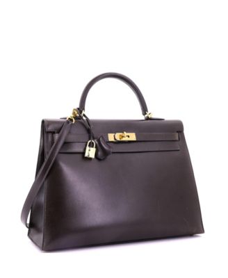 Kelly 35 Handbag Brown Box Calf with Gold Hardware