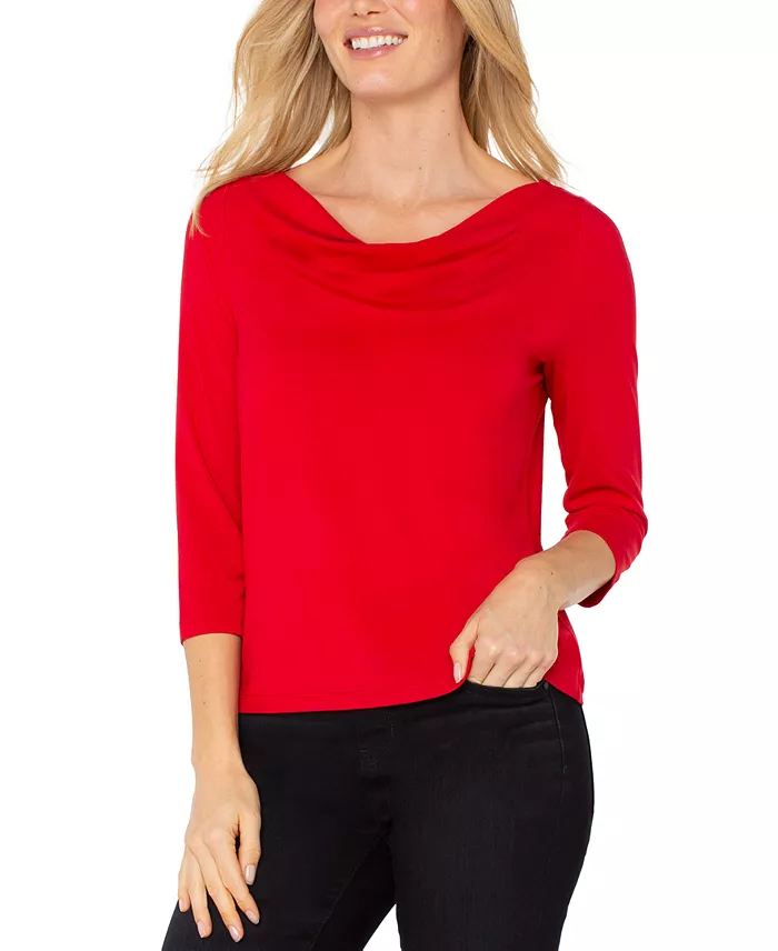 Women's 3/4-Sleeve Draped Neck Knit Top