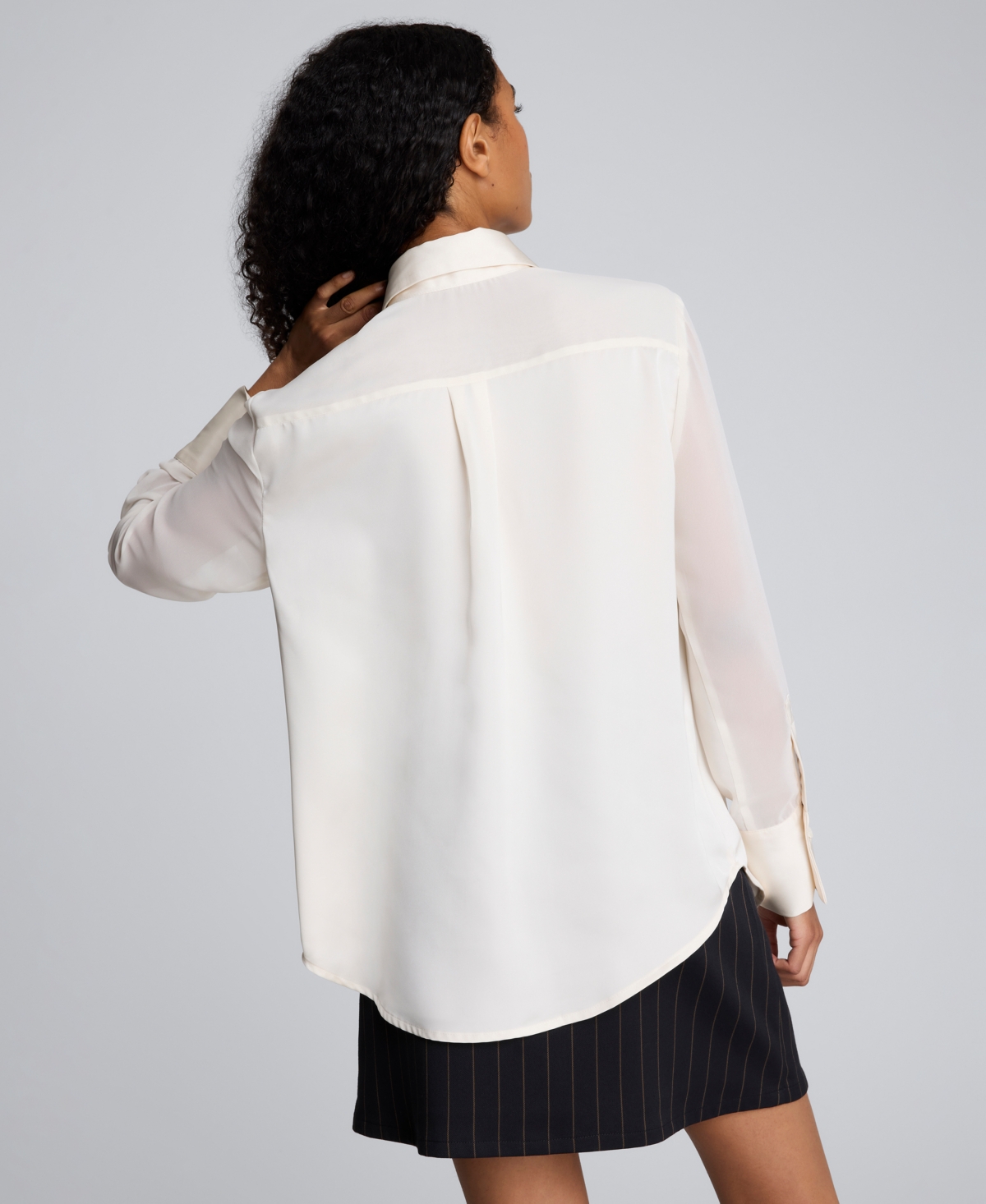 Kenneth Cole Long Sleeve Button Front Sheer Detail Woven Shirt In White