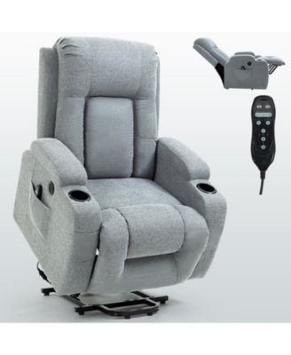 Infinite Position Single Motor Up to 350 LBS Power Lift Recliner Chair for Elderly Heavy Duty Motion Mechanism with 8 Point Vibration Massage and Lumbar Heating USB Charging Port Cup Holders Brown