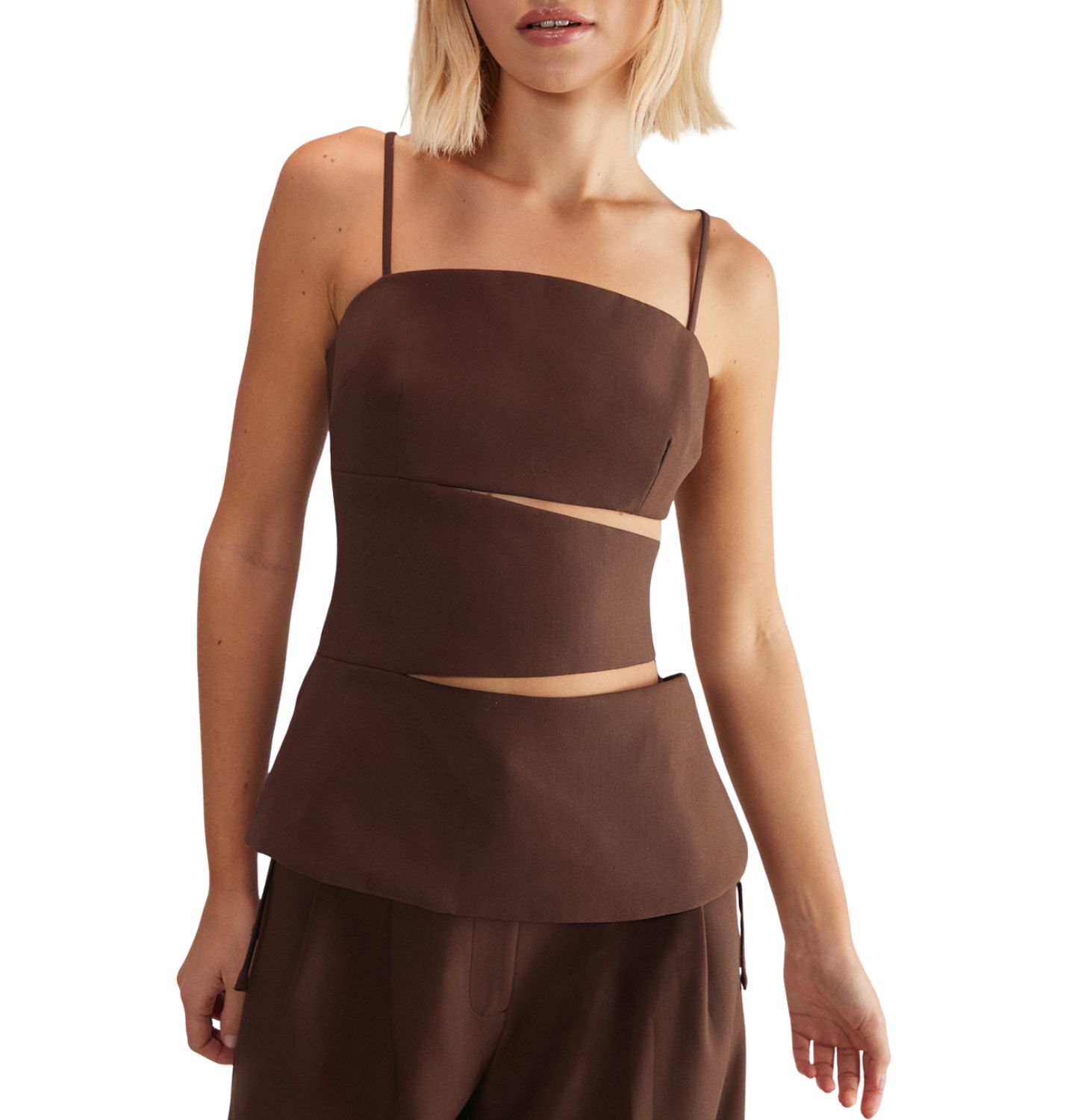 Женский топ Nasty Gal Premium Tailored Cut Out Longline, цвет: Шоколадный коричневый — фото 1