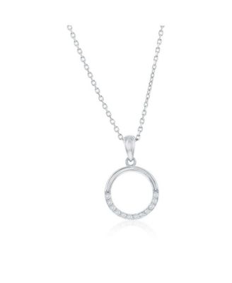 Sterling Silver, Polished & CZ Circle Necklace & Earrings Set