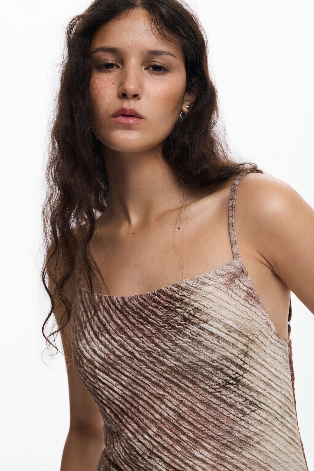 Desigual Cowl Neck Ribbed Maxi Dress In Brown