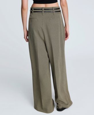 Women’s Pleated Houndstooth Belted Pant