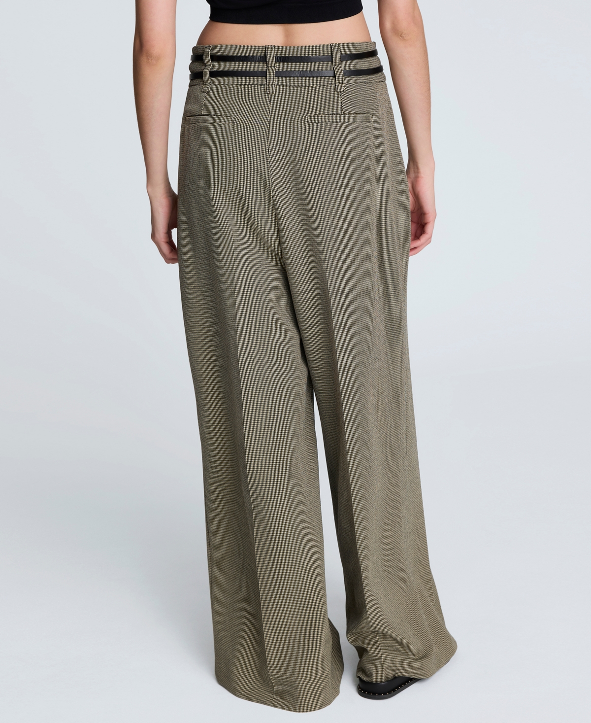 Kenneth Cole Houndstooth Check Pleated Wide Leg Pants In Gray