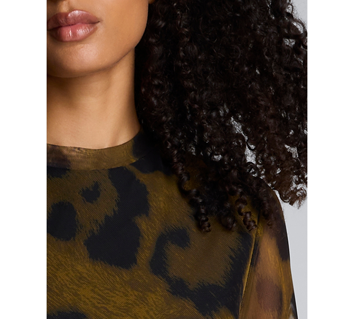 Kenneth Cole Printed Mesh Knot Front Long Sleeve Midi Dress In Green