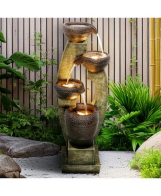 39.3” H Modern Outdoor Fountain - 4-Tiered Outdoor Garden Fountains with Contemporary Design&LED Light for Garden, Patio, Deck, Porch, Backyard and Home Art Decor