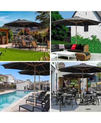 13ft XL Heavy Duty Solid Wood Outdoor Patio Umbrella with Base Parasol Wheels Stand for Bistro Market Table Garden Deck Yard Poolside Black