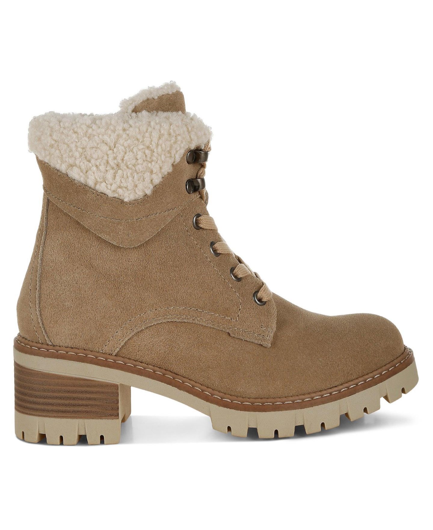 Женские ботинки Rag & Co Madoka Fur Collar Chunky Ankle, цвет: Бежевый замшевый — фото 3