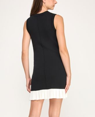 Juniors Contrast Pleated Hem A-Line Sweater Dress