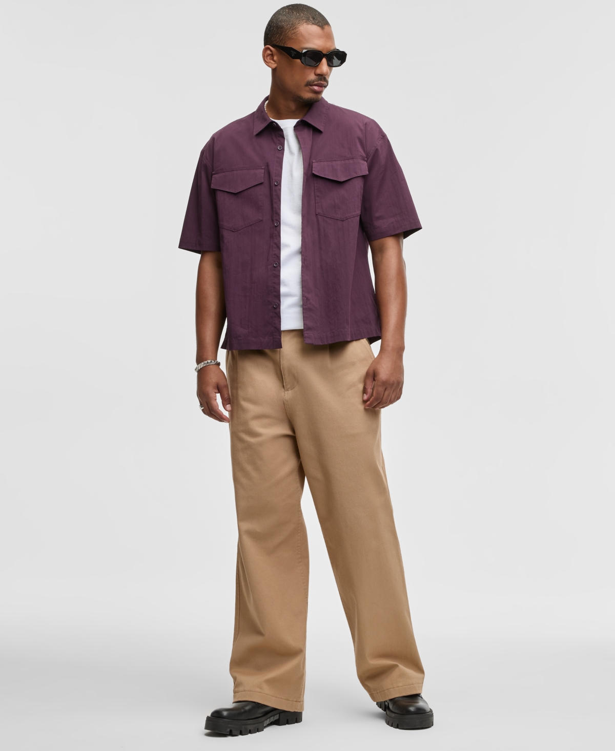 Mode of One Men's Relaxed-Fit Patch Pocket Short-Sleeve Shirt, Macy's Exclusive