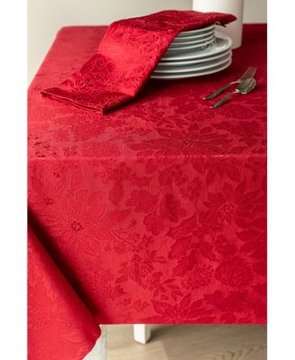 Benson Mills Poinsettia Foliage Raised Jacquard Table Linen Collection In Red