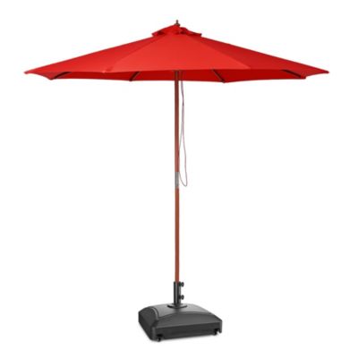  Solid Wood Outdoor Patio Umbrella with Base Included Parasol Wheels Stand for Bistro Market Garden Deck Yard Poolside.
