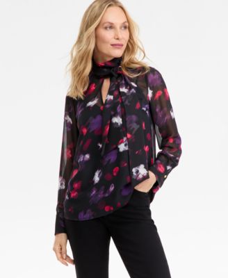 I.N.C. International Concepts - Women's Long-Sleeve Tie-Neck Blouse